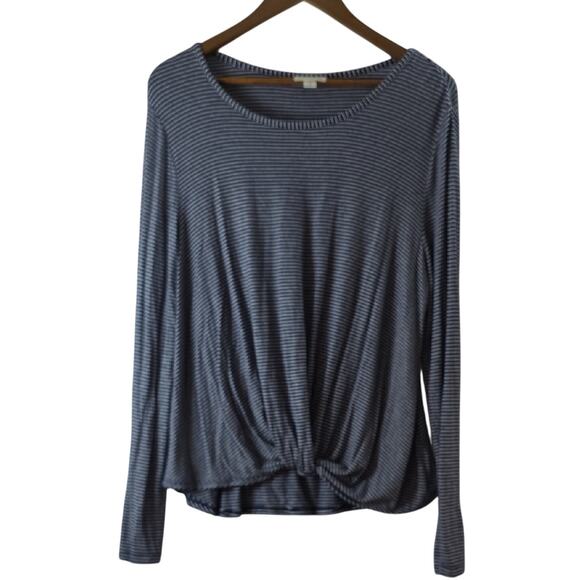 Maison Jules Womens Sz XL Blue Striped Faux Tie Front Long Sleeve Stretchy Top - Picture 1 of 9